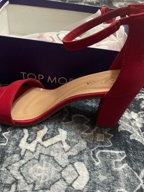 TOP Moda Red Ankle-Strap Block Heel Sandals